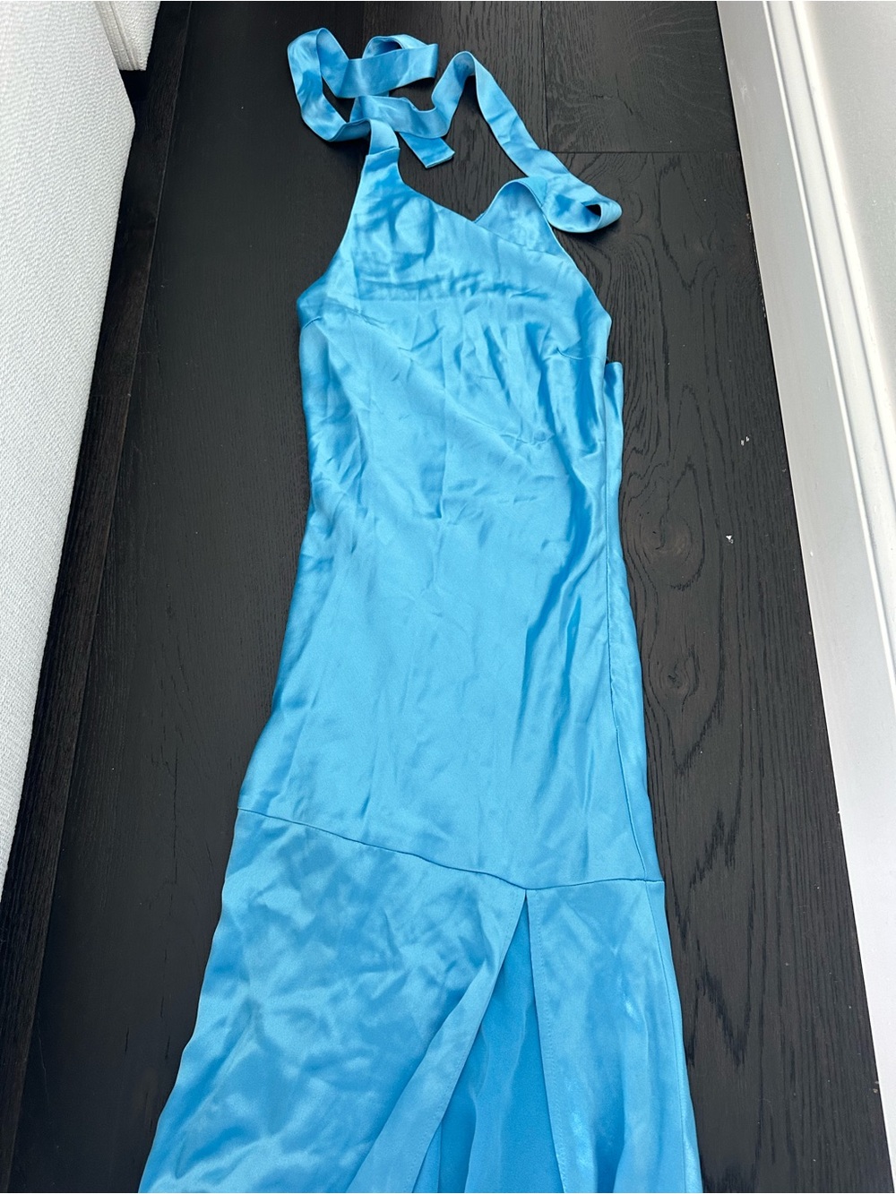 Satin Halter Neck Slip Dress in Aqua Blue